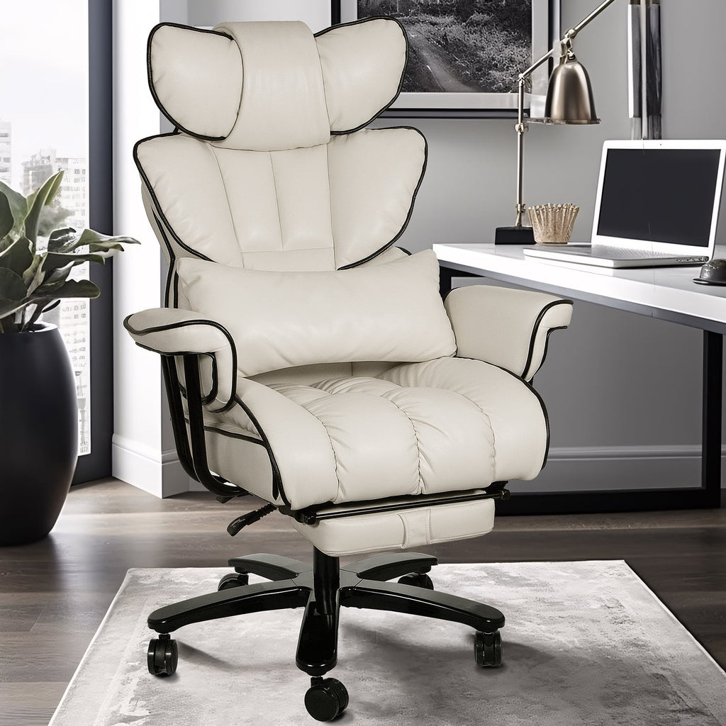 Big and Tall Ergonomic PU Leather Reclining Office Chair with Footrest G68429