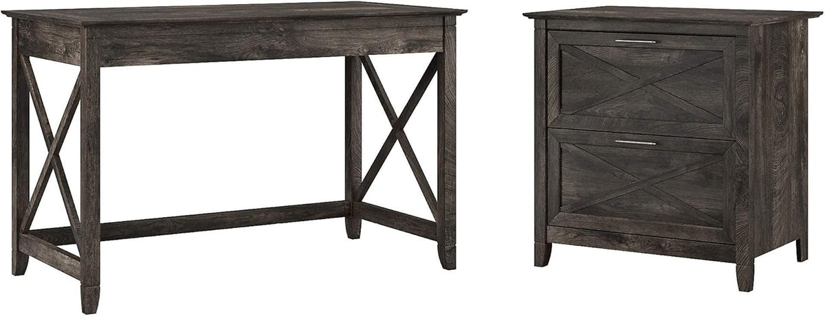 48W Reclaimed Pine Writing Desk with 2 Drawer Lateral File Cabinet Z629
