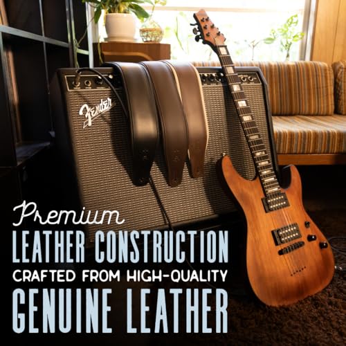 Black 3" Wide Leather Guitar Strap with Foam Padding F35915