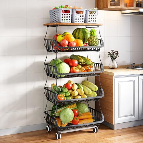 5 Tier Stackable Metal Wire Basket with Wheels Q199