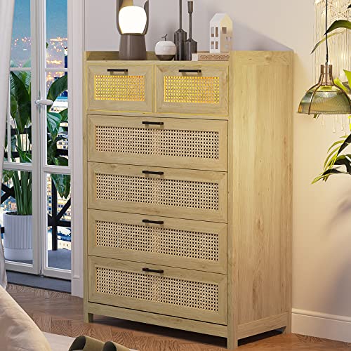 Rattan 6 Drawer Dresser with LED Lights E629