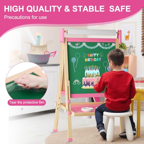Adjustable Wooden Kids Art Easel with White Board and Chalk Board X903