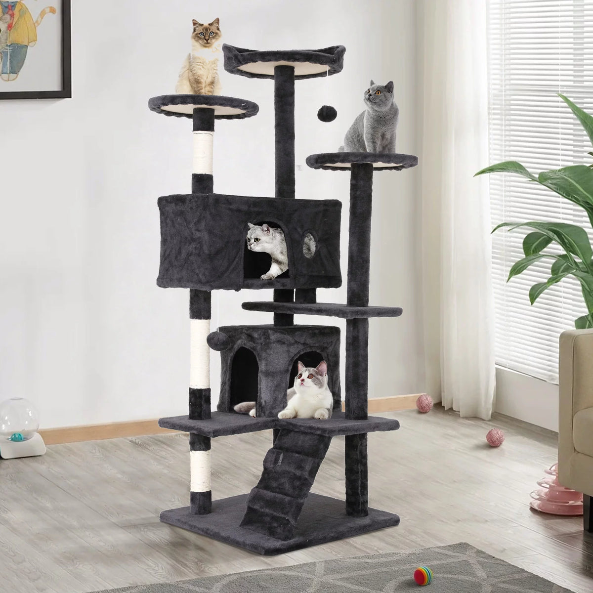 54in Dark Gray Cat Tree Tower S51949