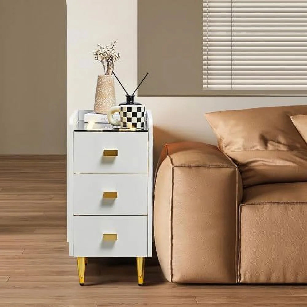 LED Nightstand with Wireless Charging Station White 3 Drawers V46853