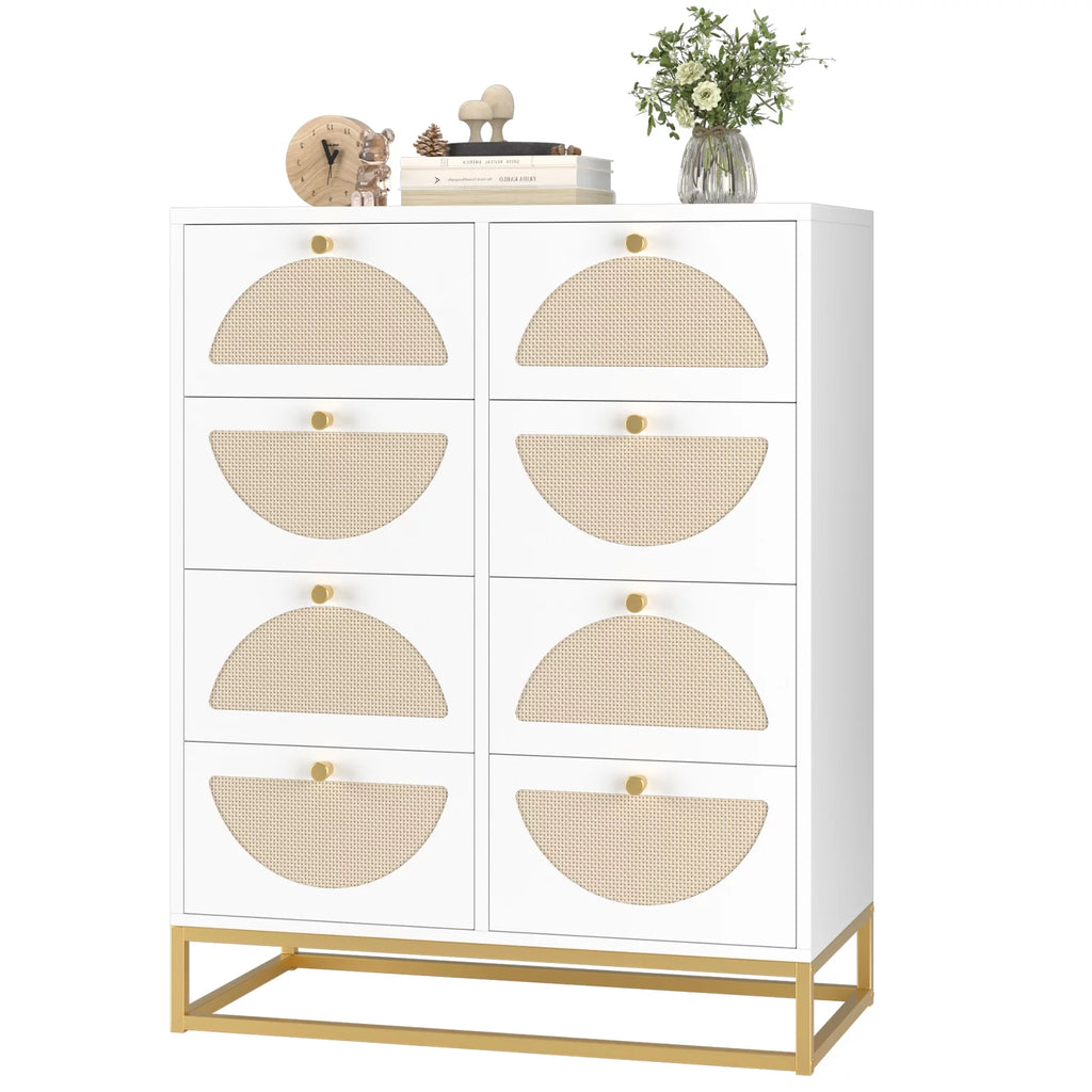 White 8 Drawer Rattan Wood Dresser Z8957