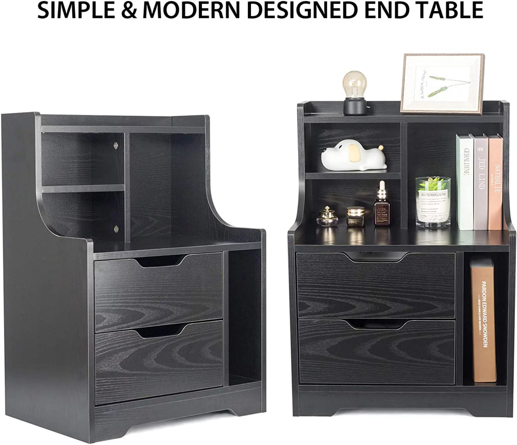 Black Wooden Bedside Table with 2 Drawers X1031