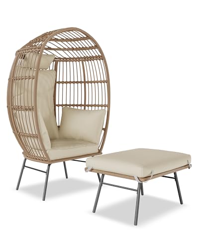 Oversize Wicker Egg Chair with Ottoman J738385