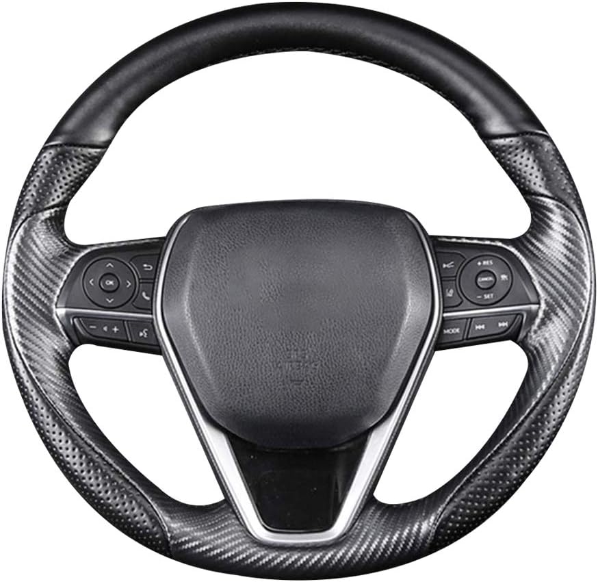 Matte Black Carbon Fiber & Nappa Leather Steering Wheel Cover J964