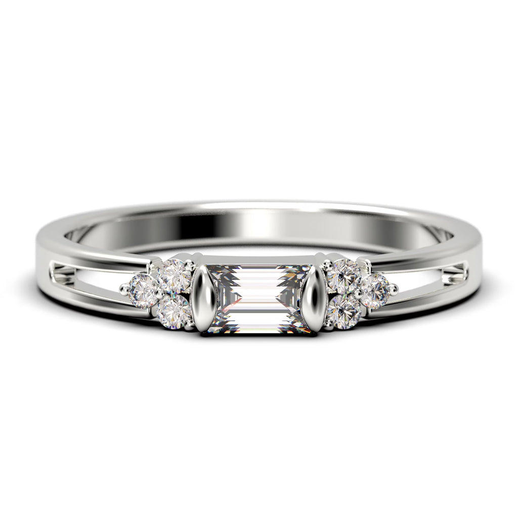 1.00 Carat Baguette Cut Diamond Moissanite Engagement Ring in 10k Solid White Gold D3647