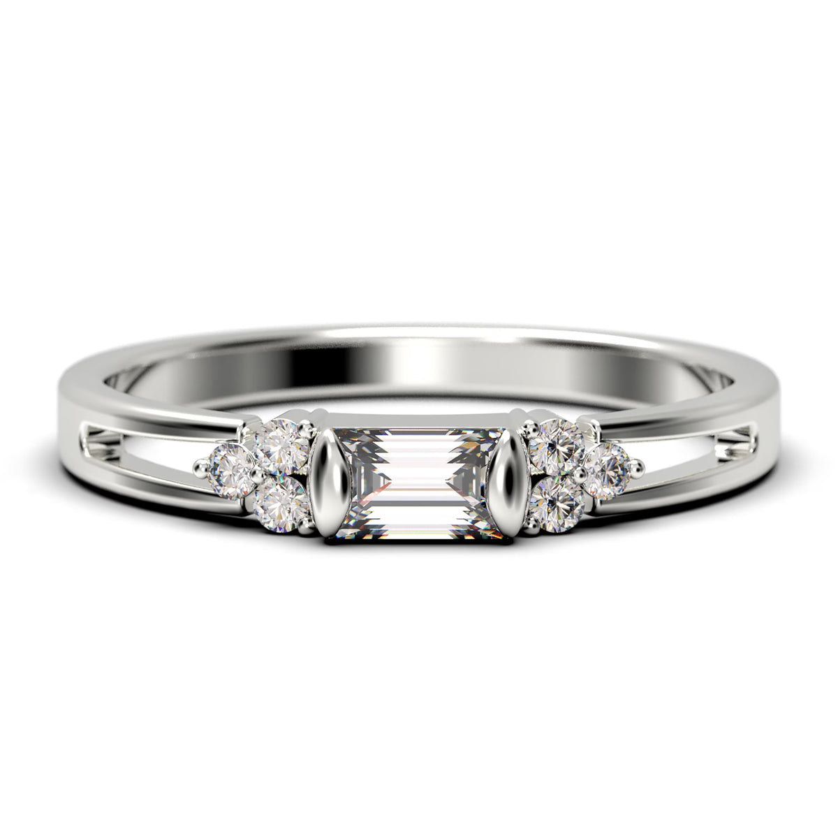 1.00 Carat Baguette Cut Diamond Moissanite Engagement Ring in 10k Solid White Gold D3647