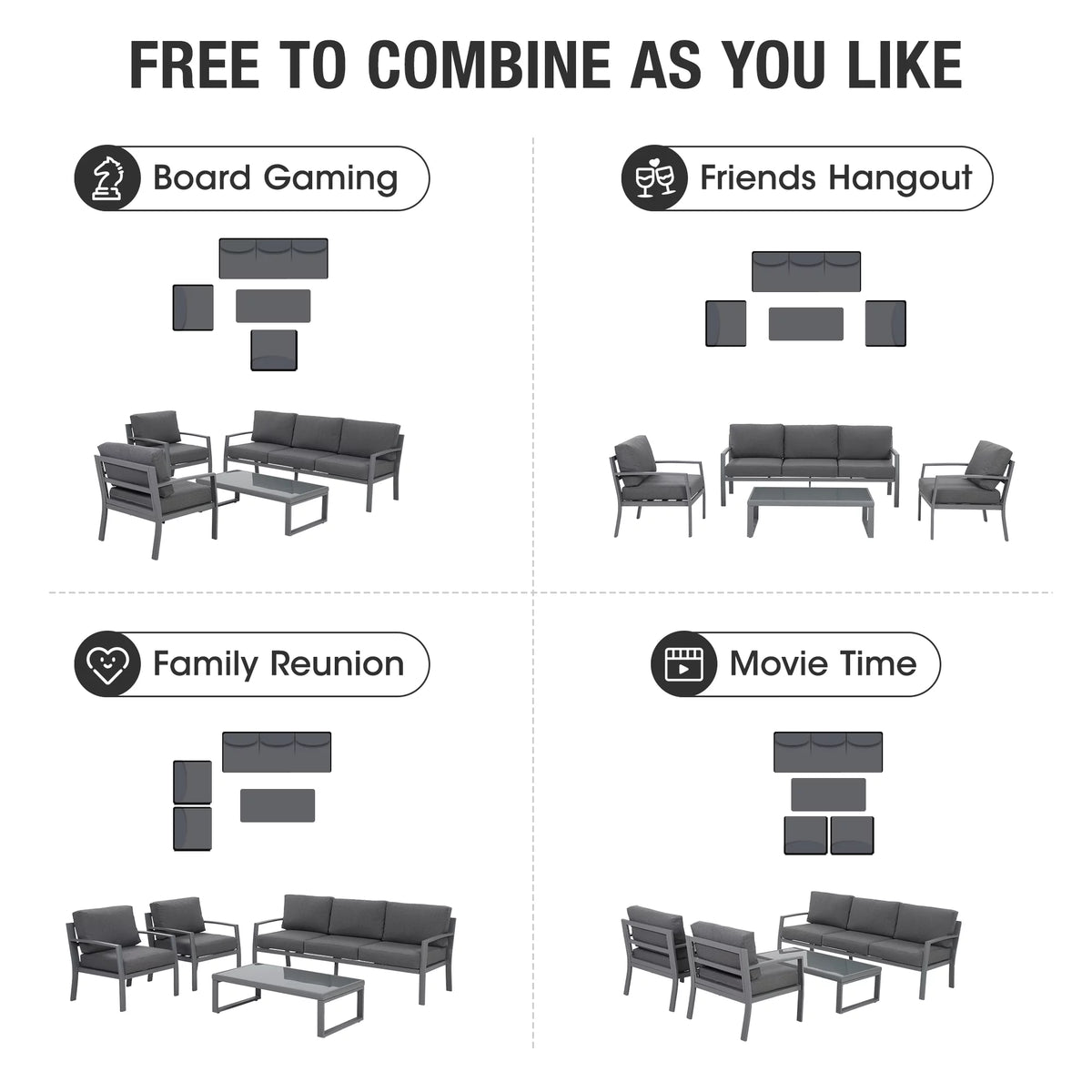 4 Piece Metal Patio Furniture Set with Cushions V230151
