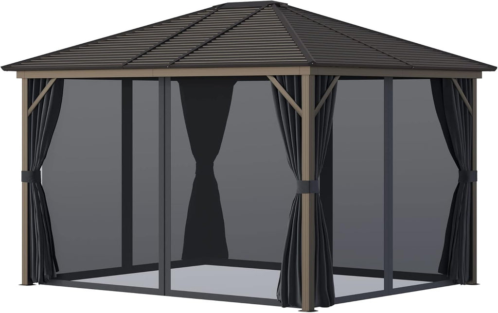 10x12 Hardtop Aluminum Gazebo with Curtains and Netting R371683