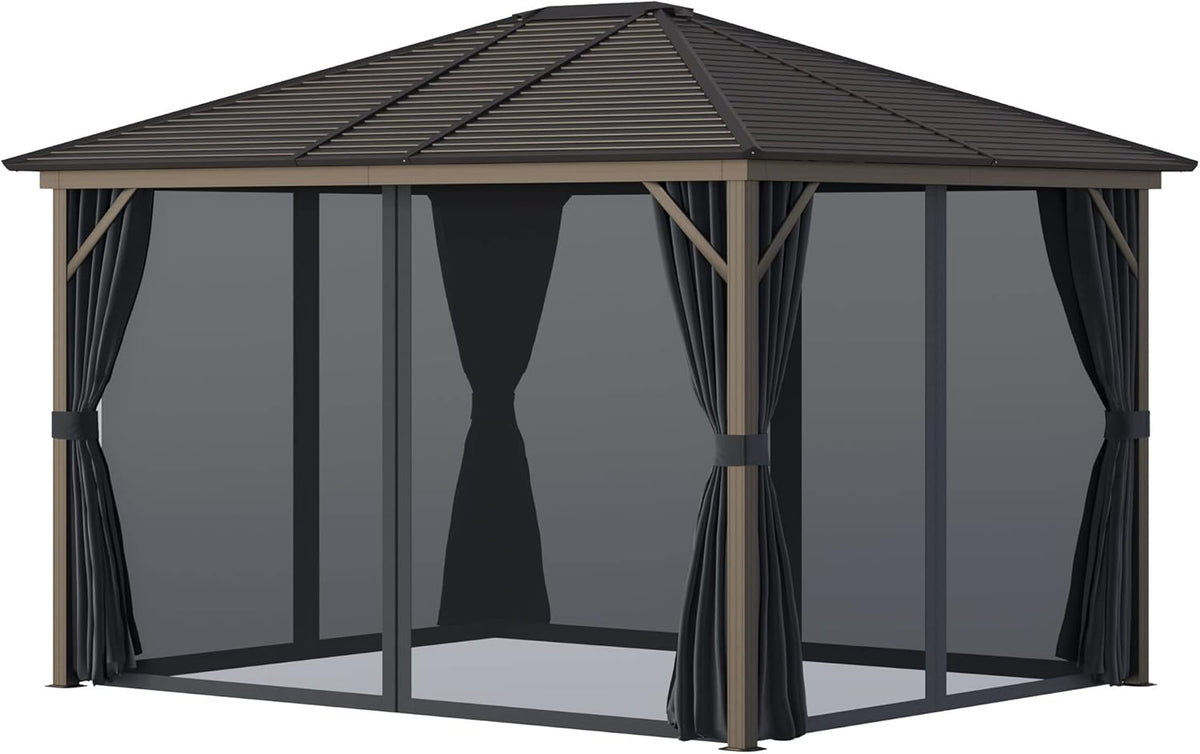 10x12 Hardtop Aluminum Gazebo with Curtains and Netting R371683