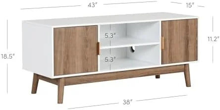 Media Console Cabinet or TV Stand with Doors in Natural Reclaimed Herringbone Wood Pattern and Metal M486081