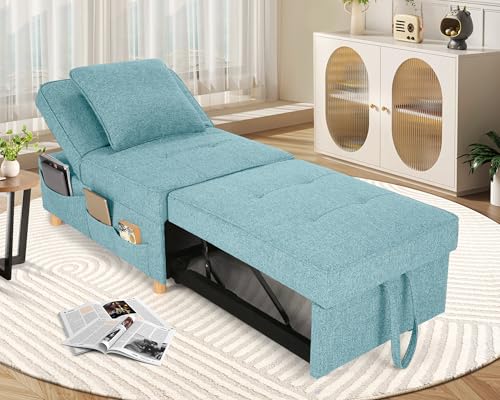 Black Linen Fabric 4-in-1 Convertible Sleeper Sofa Chair Bed O151