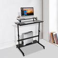 Rolling Laptop Desk Stand Up Workstation with 2 Shelves Adjustable Height S2205