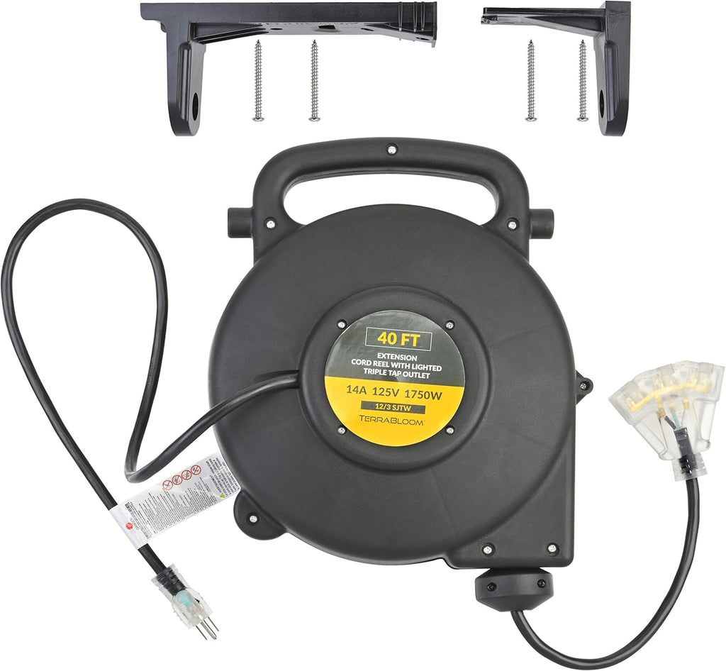 40 Ft 12/3 Retractable Extension Cord Reel with 3 Outlets L99985