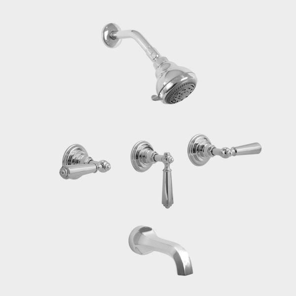 Three Valve Tub & Shower Set with Handles, Uncoated Polished Brass F295