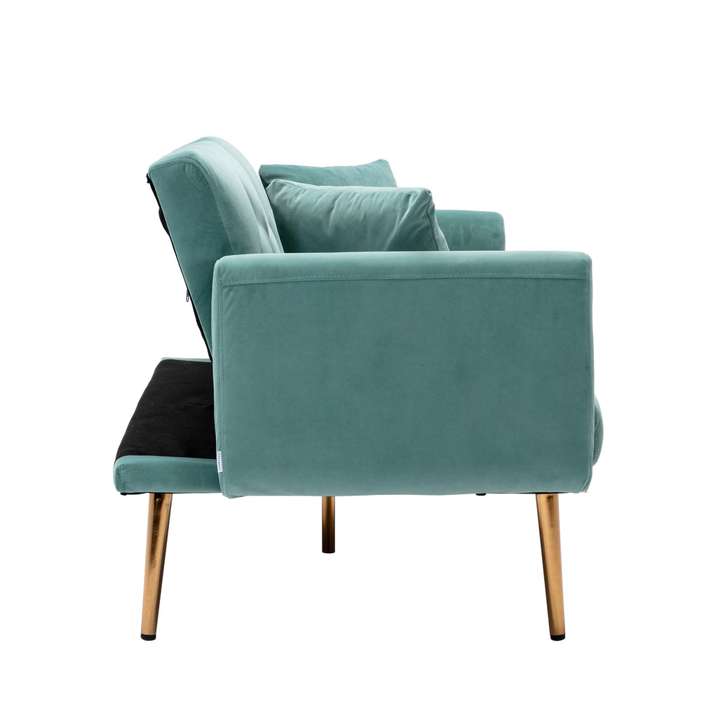 Mint Green Velvet 2-Seater Convertible Sofa Bed R365