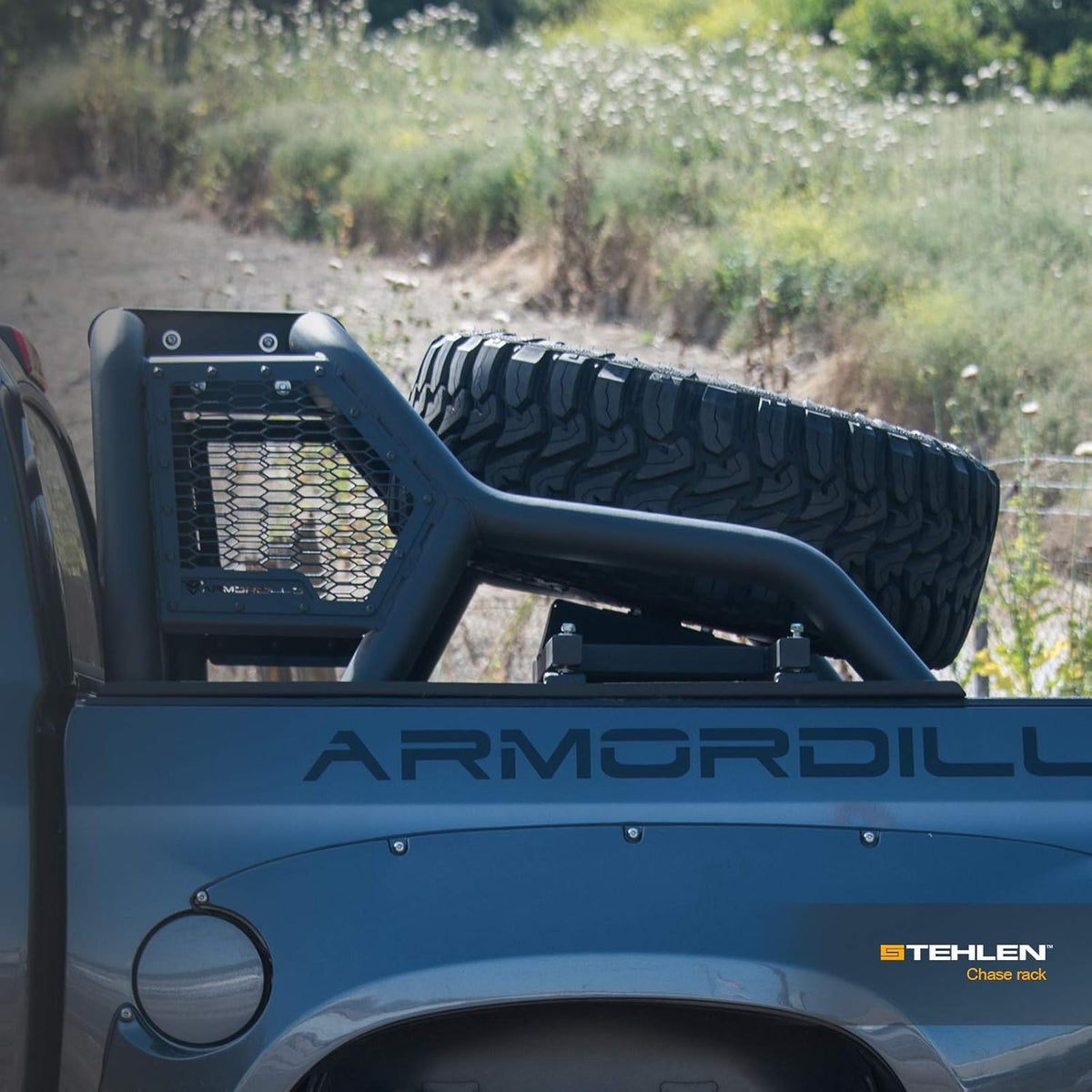 Matte Black Truck Bed Roll Bar with Tire Carrier M1055