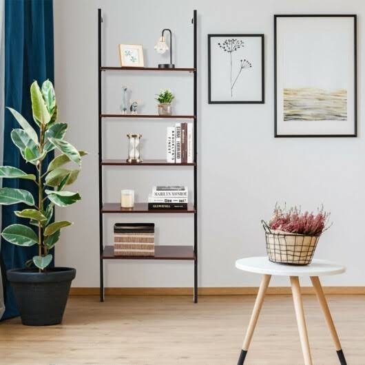 5-Tier Metal Frame Ladder Shelf Brown S727160
