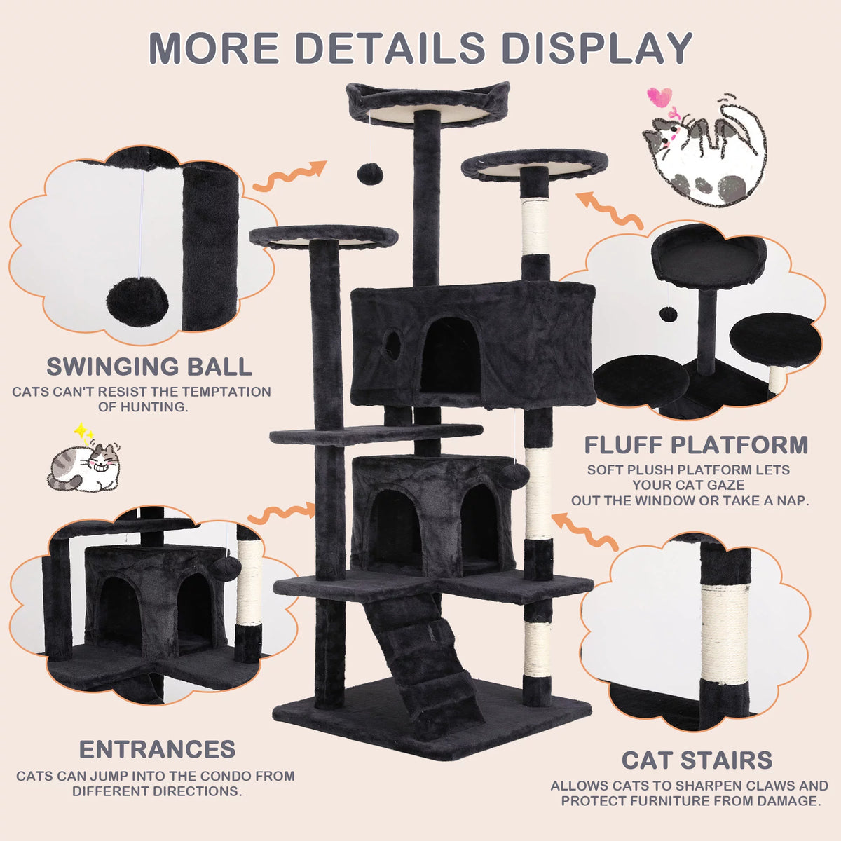54in Dark Gray Cat Tree Tower S51949
