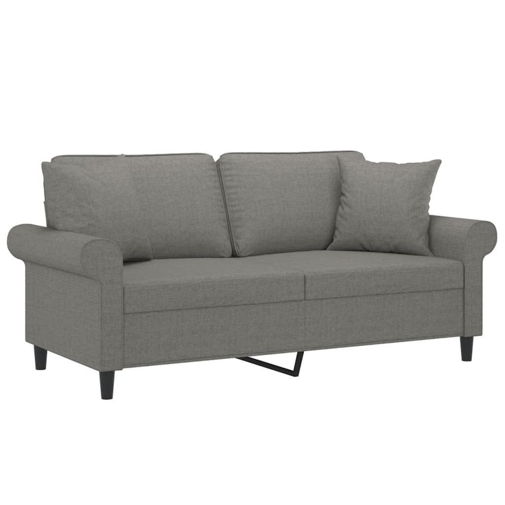 Dark Gray 2-Seater Fabric Sofa with Pillows and Cushions P3192
