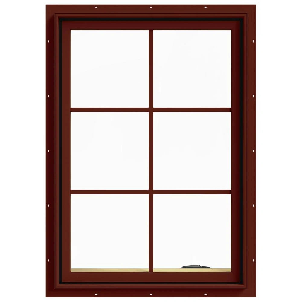 28 in. x 40 in. Red Painted Clad Wood Right-Handed Casement Window with Colonial Grids T611407
