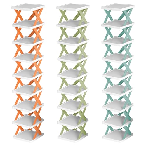 Green Plastic 9 Tier Narrow Shoe Rack J4022
