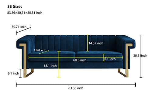 Blue Velvet 3 Seat Couch Sofa V874806