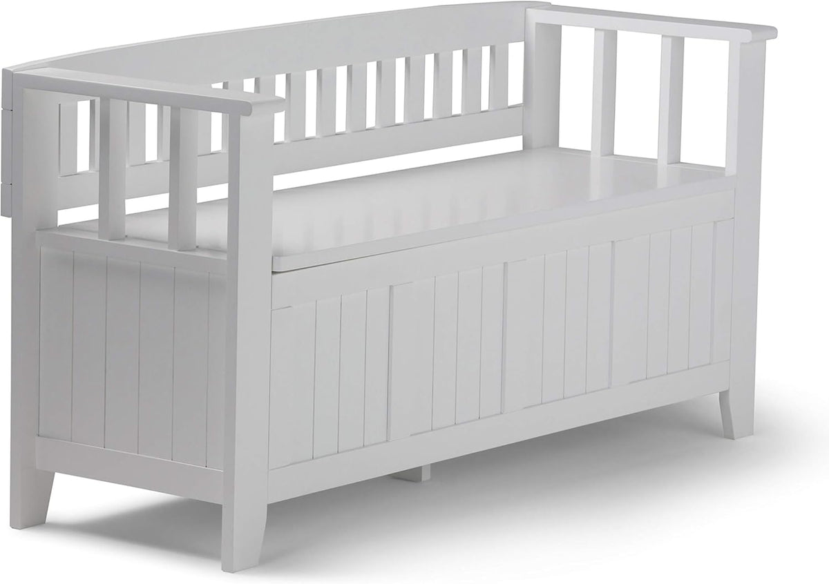 White Solid Wood 48 inch Storage Bench D351413