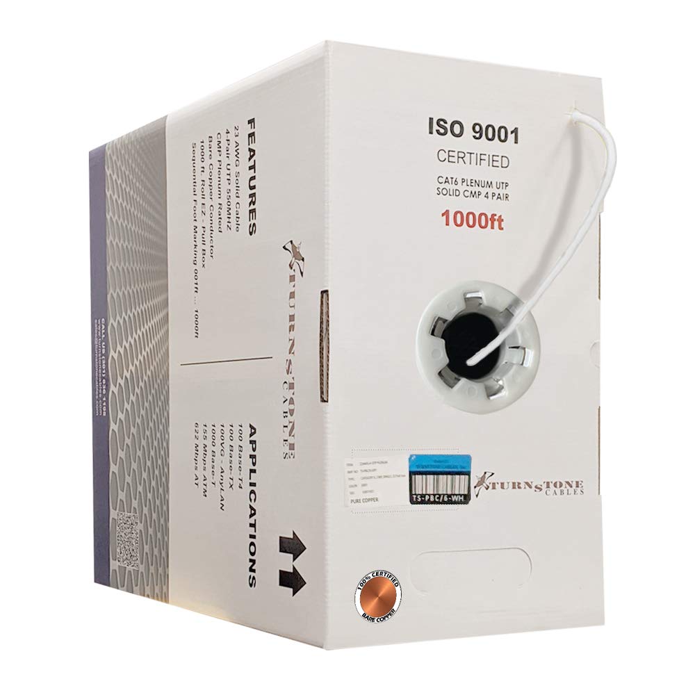 Cat6 Plenum 1000ft 23AWG Bare Copper UTP Bulk Ethernet Cable C99254
