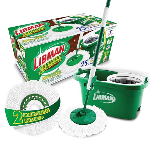 Spin Mop System with Bucket and Wringer, Includes 2 Replacement Heads P542847