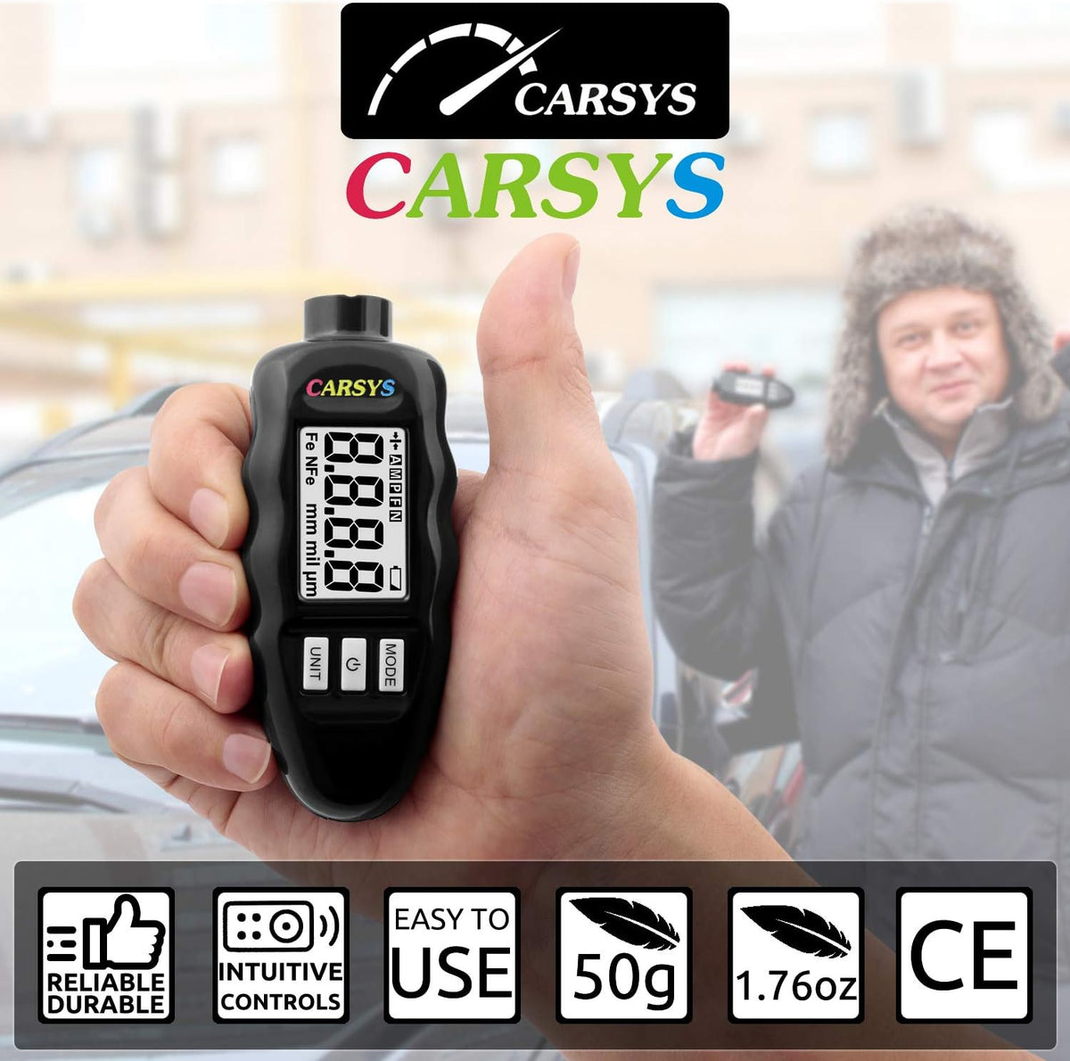Coating Thickness Gauge Paint Meter, Range 0-137 mils, Ferrous, Non-Ferrous, LCD with Backlight, Precision Probe Y621934