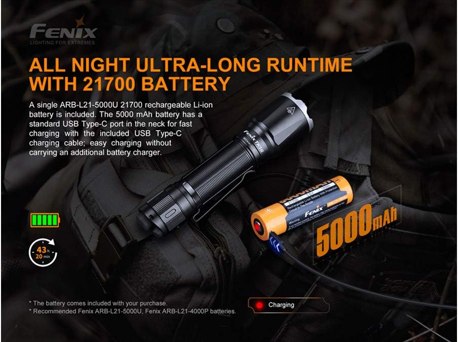Tactical Flashlight with 2X 5000mAh USB-C Rechargeable Battery M405058