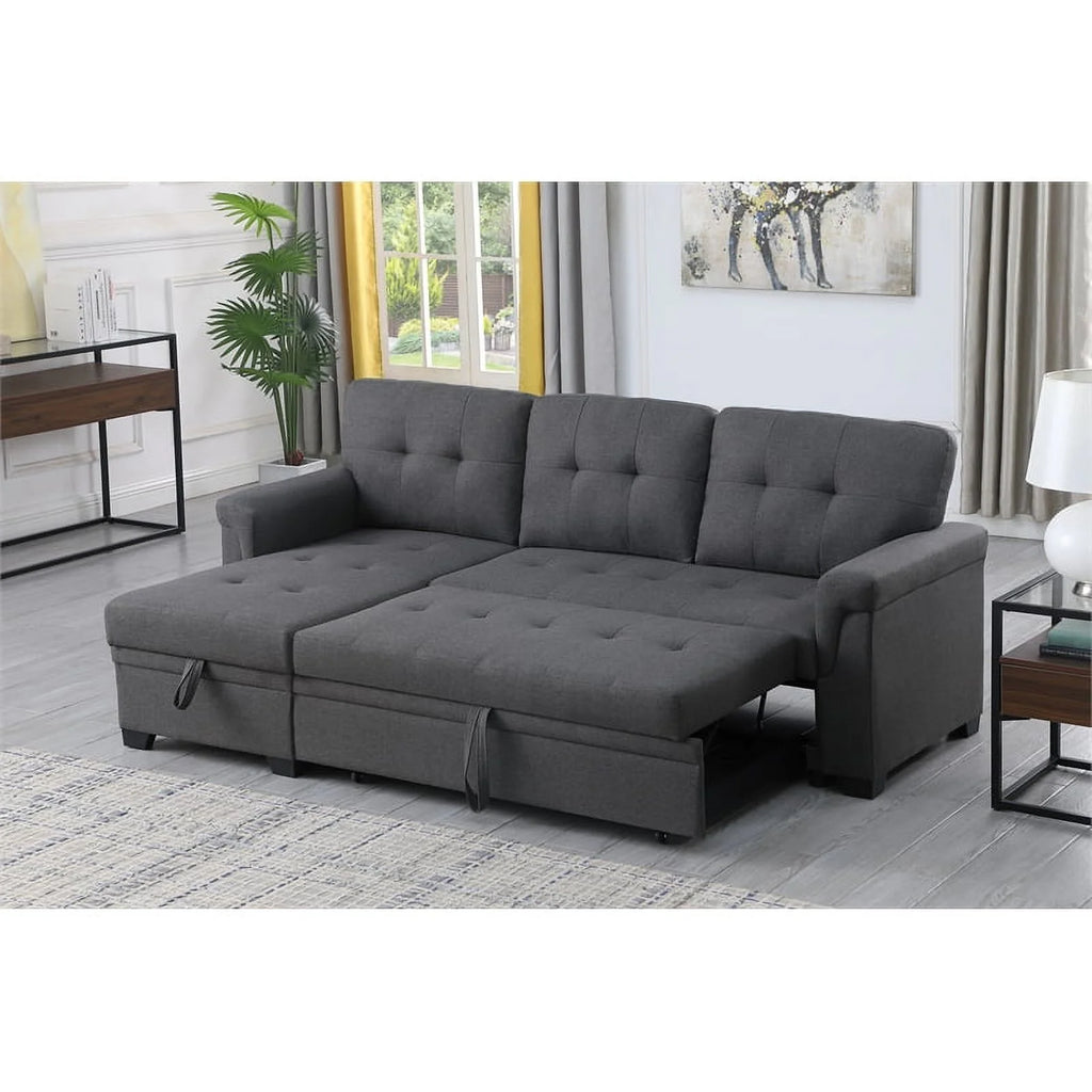 Gray Linen Fabric Reversible Sleeper Sofa with Chaise S249