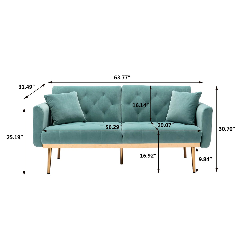 Mint Green Velvet 2-Seater Convertible Sofa Bed R365