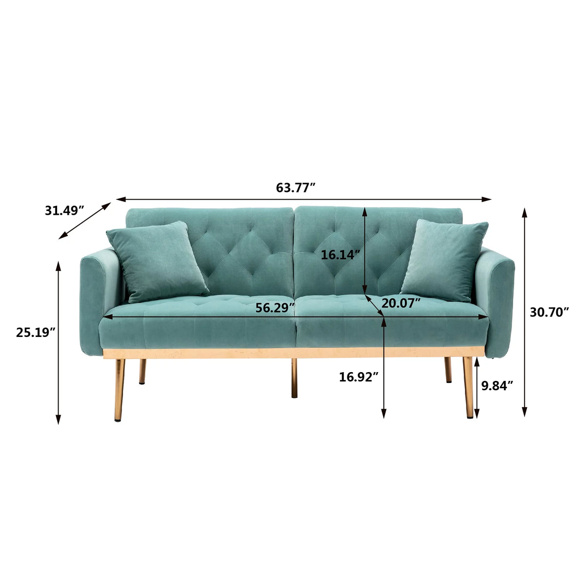 Mint Green Velvet 2-Seater Convertible Sofa Bed R365