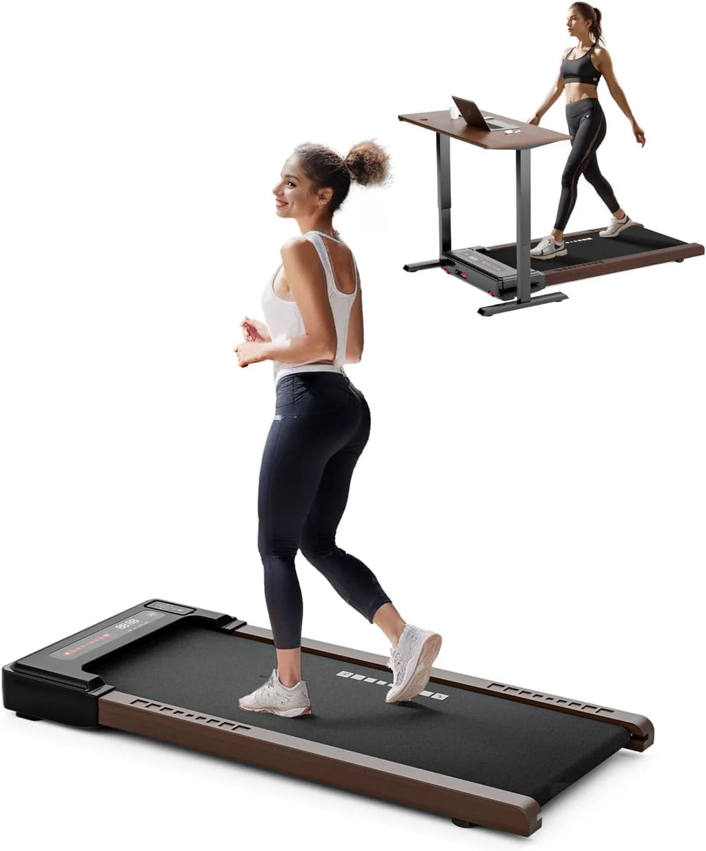 Under Desk Treadmill, Brown Wood Electric Treadmill with Remote Control D850