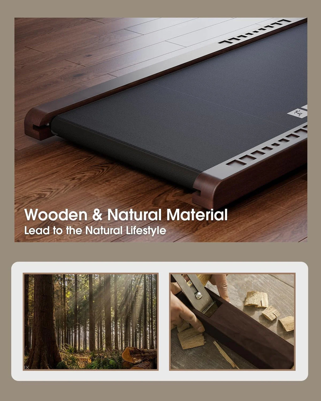 Under Desk Treadmill, Brown Wood Electric Treadmill with Remote Control D850