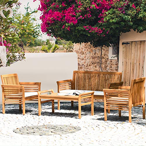 4 Piece Acacia Wood Outdoor Sofa Set with Cushions P72180
