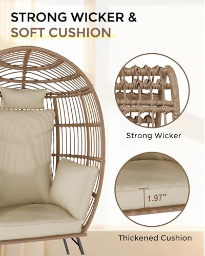Oversize Wicker Egg Chair with Ottoman J738385