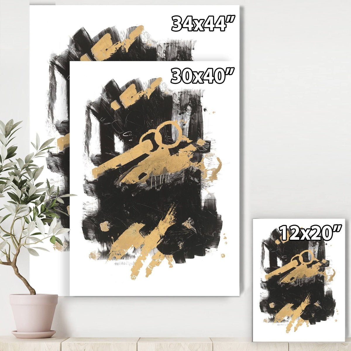 Gold and Black Modern Glam Canvas Artwork Print - 30 in. Wide x 40 in. High G562