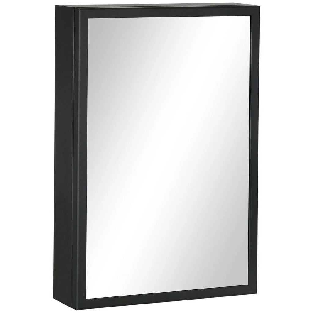 Black Bathroom Mirror with Storage Shelves U8075