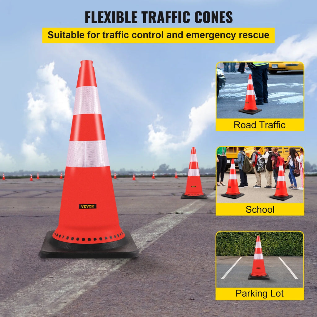 8 x 30" PVC Traffic Cones with Reflective Collars and Black Weighted Base D581742