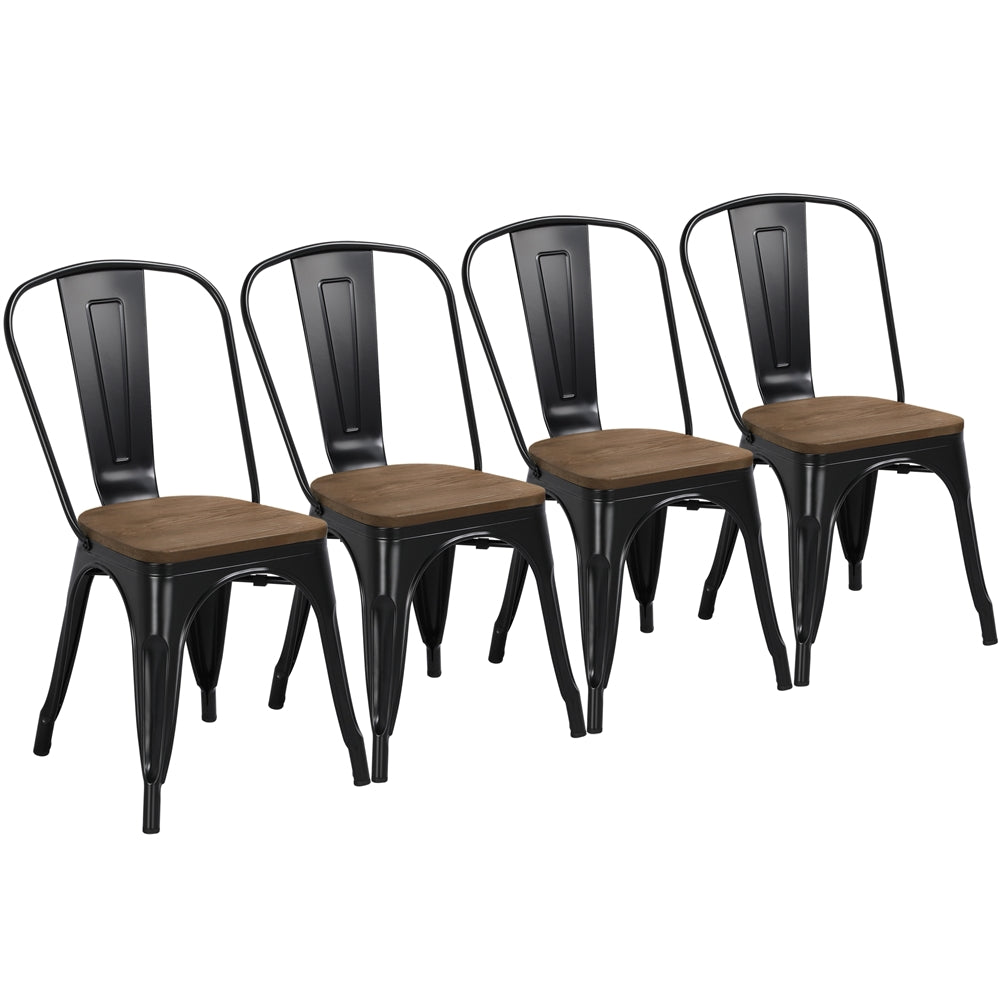Black Metal Dining Chair with Wood Seat, Set of 4 Y7743