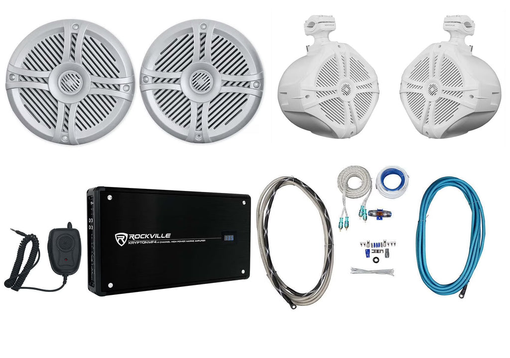 6.5" Marine Boat Speakers with 8" Wakeboards and Amp Wire Kit S36382