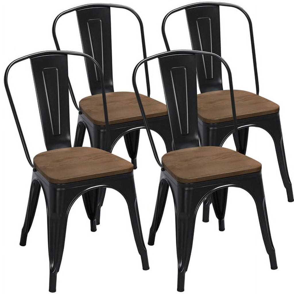 Black Metal Dining Chair with Wood Seat, Set of 4 Y7743
