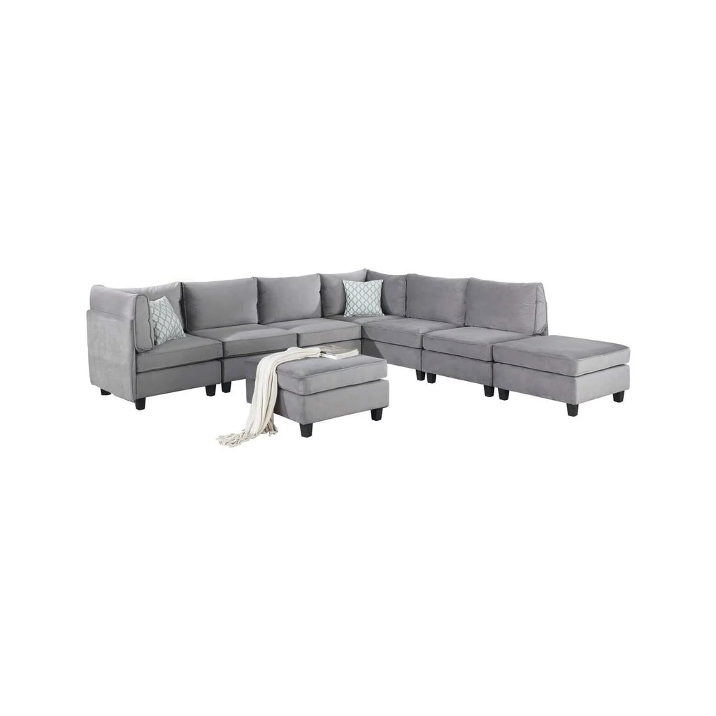 Gray Velvet 8Pc Modular Sectional Sofa R150