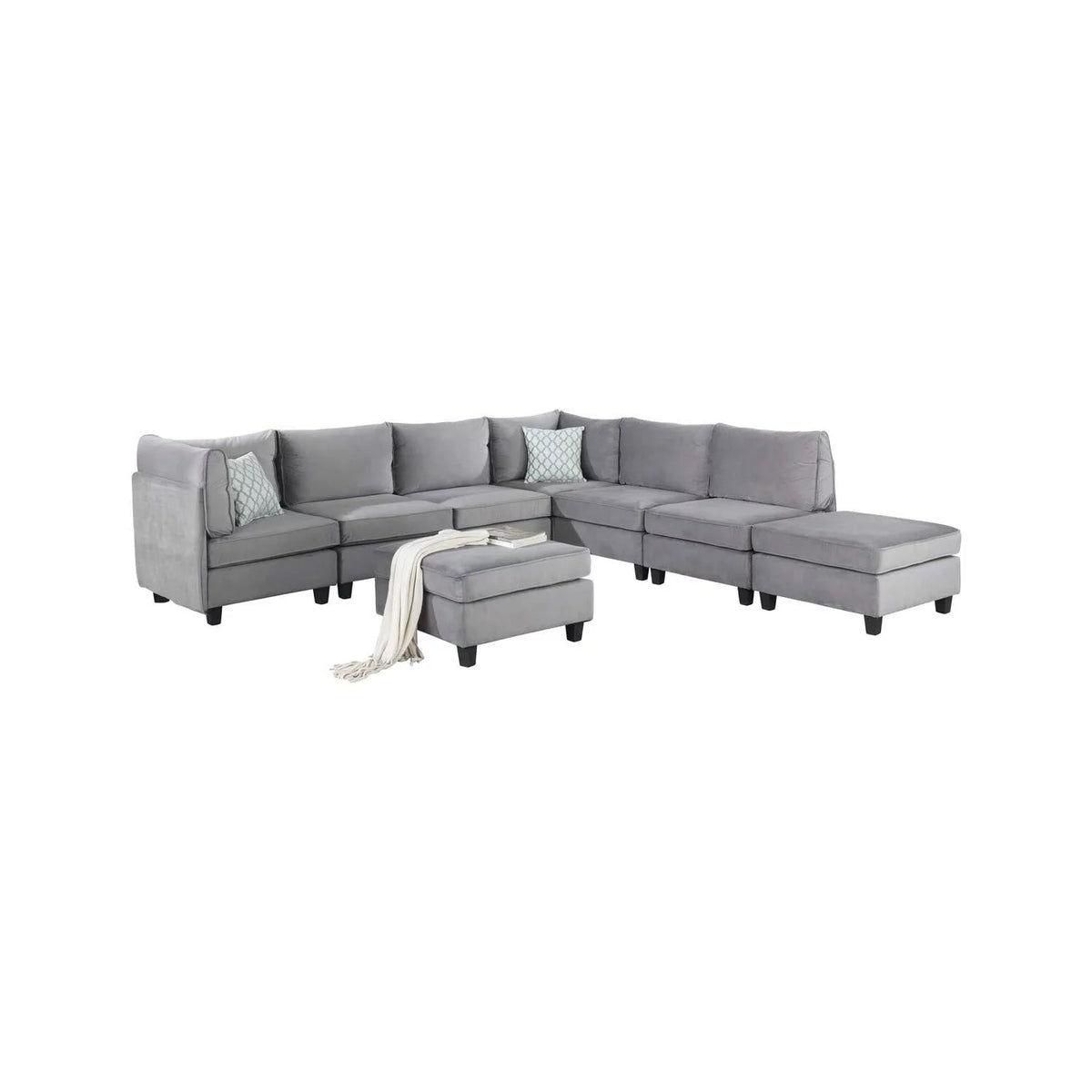 Gray Velvet 8Pc Modular Sectional Sofa R150